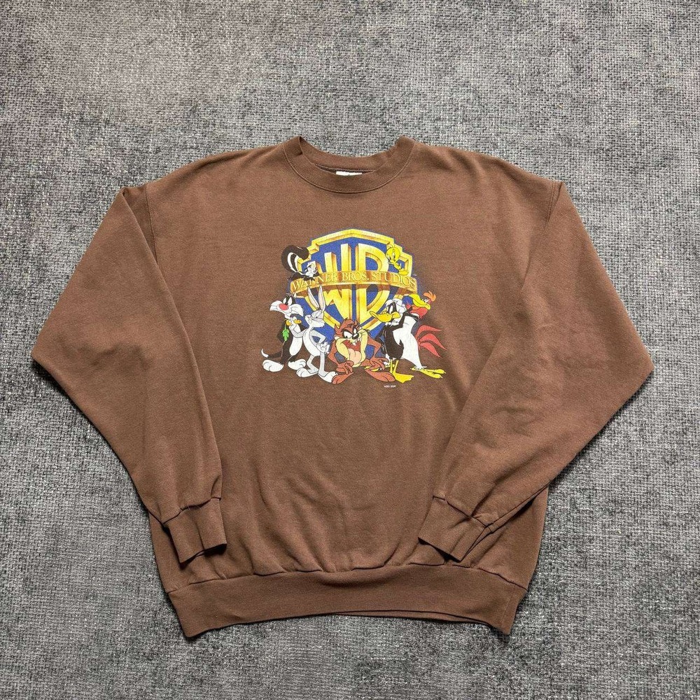 Hanes Warner Bros Looney Tunes Sweatshirt Mens Large Brown‎ 2006 Vintage Y2K